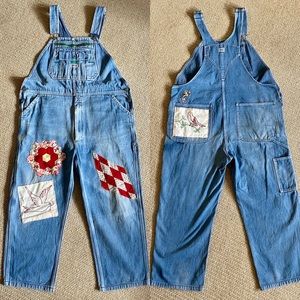 Vintage Liberty Overalls Patchwork Distressed L XL